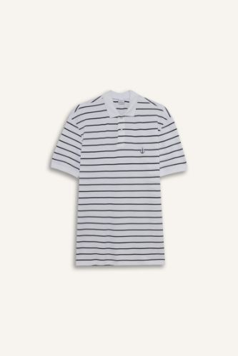 %100 Pamuk Regular Fit Polo Yaka Kısa Kollu Çizgili Tişört