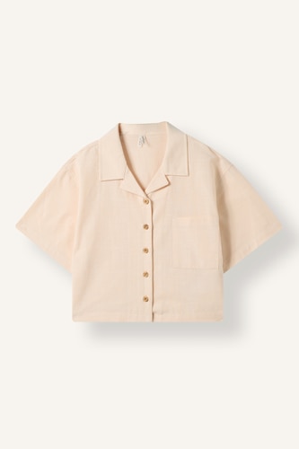 Girl Linen Short Sleeve Crop Shirt