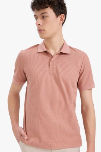 Regular Fit Polo Yaka Kısa Kollu Dokulu Waffle Tişört