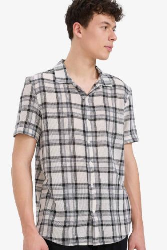 Regular Fit Polo Yaka Kareli Yazlık Pamuklu Kısa Kollu Gömlek