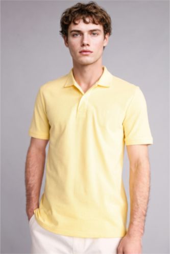 Erkek Sarı Slim Fit Kısa kollu Polo Tişört