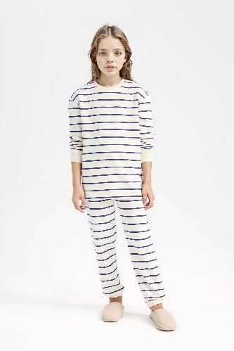 Girl Striped Top Bottom 2 Piece Pajama Set