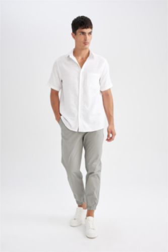 %100 Pamuk Yazlık Jogger Pantolon Basic Düz Beli Bağcıklı Cepli Lastikli Paça