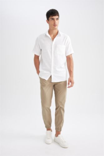 %100 Pamuk Yazlık Jogger Pantolon Basic Düz Beli Bağcıklı Cepli Lastikli Paça