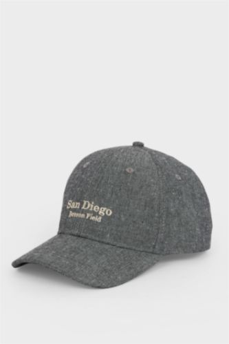 Erkek Siyah Erkek Nakışlı Keten Karışımlı Cap Şapka