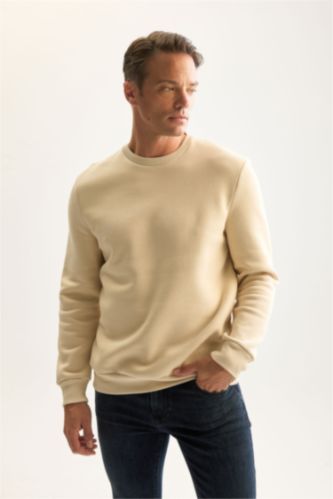 Men Beige Regular Fit Thick Sweatshirt Fabric Sweatshirt