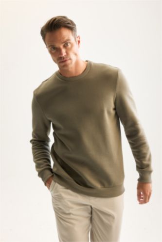Men Khaki Regular Fit Thick Sweatshirt Fabric Sweatshirt