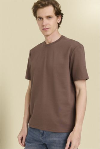 Erkek Kahve Bisiklet Yaka Twill Tişört