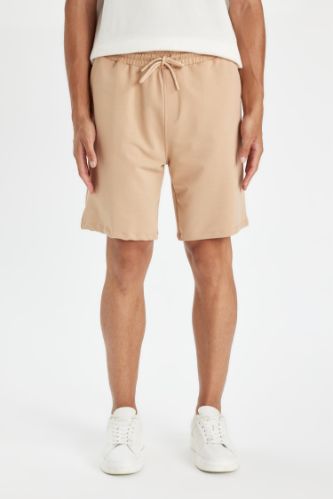 Regular Fit Cepli Basic Düz Bermuda Şort