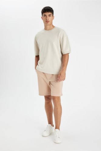Regular Fit Cepli Basic Düz Bermuda Şort