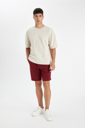 Regular Fit Cepli Basic Düz Bermuda Şort