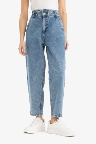 Paperbag High Waist Straight Leg Jeans