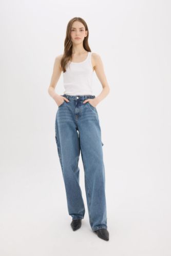 Baggy Fit Yüksek Bel Düz Paça Uzun Jean Pantolon