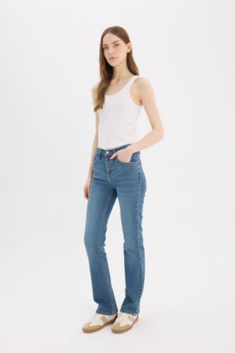 Yüksek Bel Geniş Paça Jean Pantolon