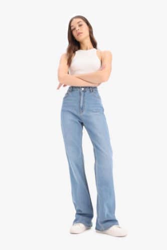 Slim Flare Fit High Waist Straight Leg Long Jeans