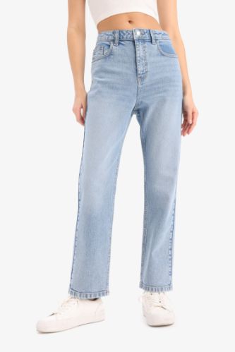 Mary Vintage Straight Fit Yüksek Bel Düz Paça Jean Kar Yıkamalı Pantolon
