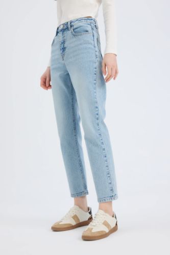 Mary Vintage Straight Fit Yüksek Bel Düz Paça Jean Kar Yıkamalı Pantolon