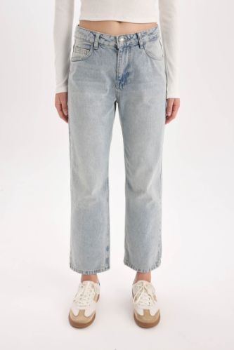 Straight Fit Normal Bel Bilek Boy Jean Yıkamalı Pantolon