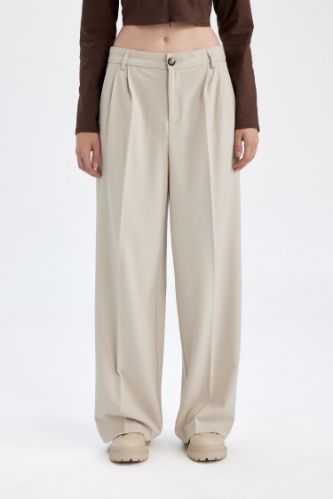Klasik Kumaş Pantolon Wide Leg Geniş Bol Paça Fleto Cepli Yüksek Bel Standart Boy Basic Düz