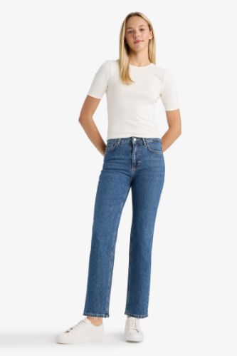 Comfort Straight Yüksek Bel Bilek Boy Jean Yıkamalı Pantolon