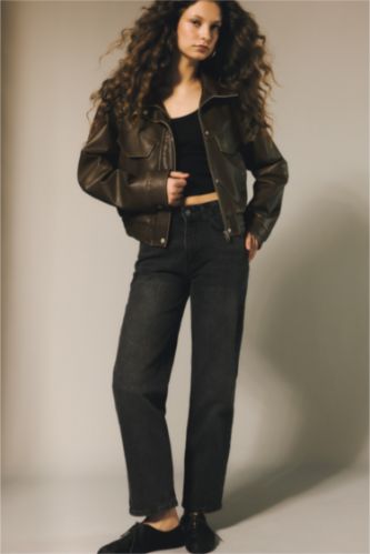 WOMAN Anthracite Comfort Straight High Waist Ankle Length Jeans