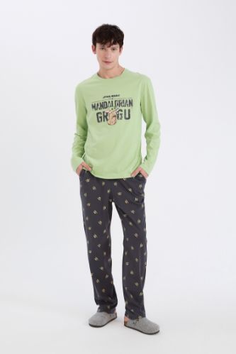 Star Wars-Mandalorian Pijama Takımı Regular Fit Uzun Kollu Üst Beli Lastikli Uzun Alt