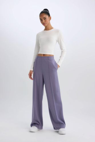 DeFactoFit Wide Leg Geniş Paça Sporcu Eşofman Altı Cepli Standart Boy Skuba Dalgıç Kumaş