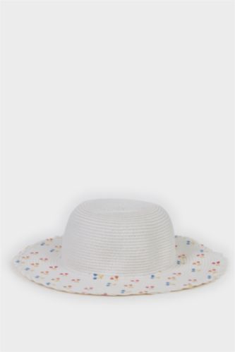 Girls & Teens White Girl Printed Straw Hat