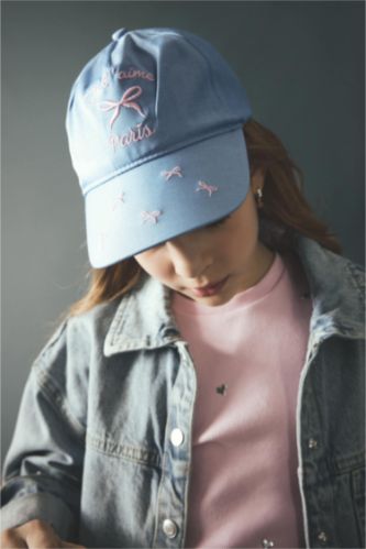 Girls & Teens Blue Girl Embroidered Denim Look Cap