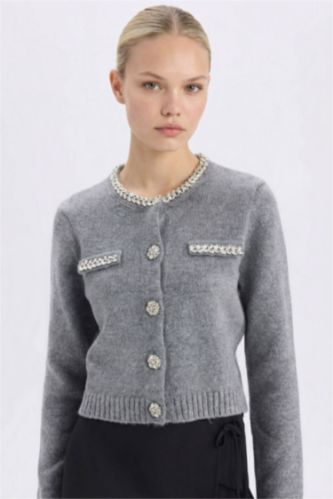 نساء ميلانج رمادي Regular Fit Cardigan