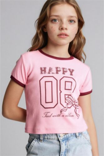 GIRLS & TEENS Pink Slim Fit Slogan Short Sleeve T-Shirt
