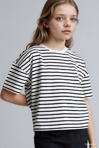 Girl Relax Fit Crew Neck Striped T-Shirt
