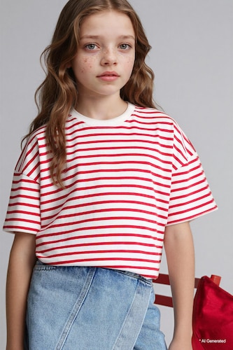 Girl Relax Fit Crew Neck Striped T-Shirt