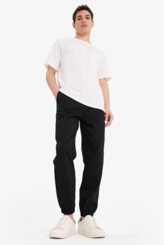 %100 Pamuk Jogger Slim Fit Dar Kesim Beli Bağcıklı Gabardin Pantolon