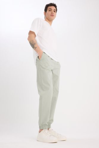 %100 Pamuk Jogger Slim Fit Dar Kesim Beli Bağcıklı Gabardin Pantolon