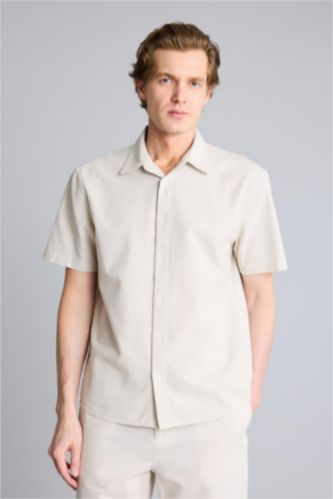 رجال بيج قميص صيفي نص ردن قطن قصة عادية بياخة بولو