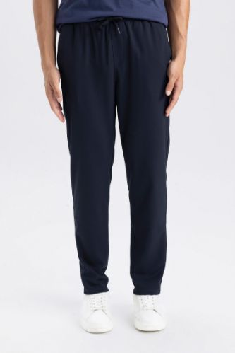 Jogger Lacivert Pantolon Basic Düz Beli Lastikli Bağcıklı Cepli Düz Paça