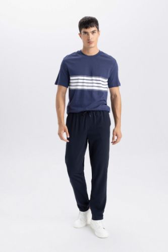 Jogger Lacivert Pantolon Basic Düz Beli Lastikli Bağcıklı Cepli Düz Paça