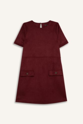 Yuvarlak Yaka Skuba Dalgıç Kumaş Kısa Kollu Mini Elbise