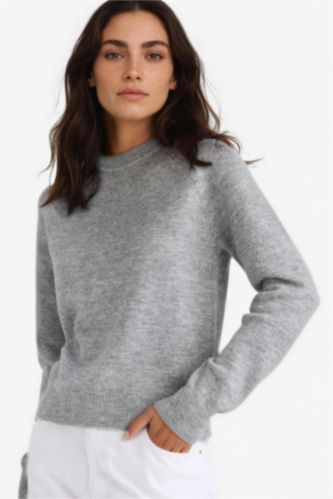 Kadın Açık Gri Basıc Soft Touch Yumuşak Triko Kazak