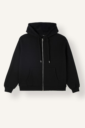Relax Fit Hooded Zip-Up Pocket Basic Sweatshirt Cardigan