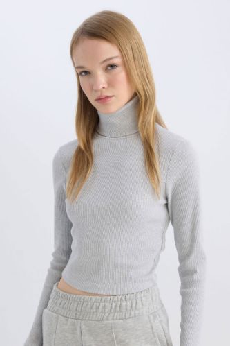 Coool Fitted Balıkçı Yaka Fitilli Kaşkorse Basic Düz Uzun Kollu Tişört