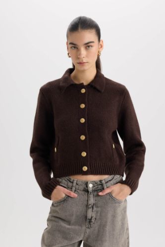 Regular Fit Polo Yaka Düğmeli Triko Hırka
