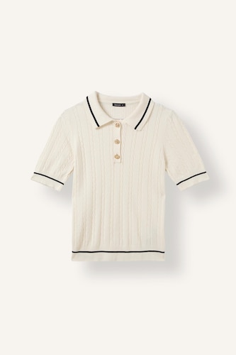 Short Sleeve Ribbed Polo Collar Basic Pullover