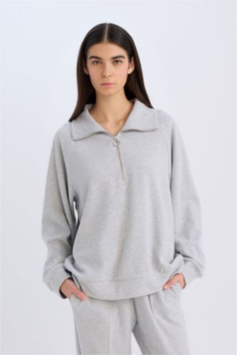 Kadın Gri Melanj Regular Fıt Sweatshirt