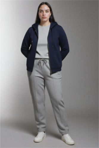 Regular Fit Pantolon Beli Lastikli Basic Düz Bağcıklı Cepli Paça Katlamalı Uzun Boy