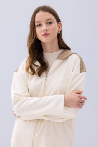 Relax Fit Kapüşonlu Beli Büzgülü Fermuarlı Sweatshirt