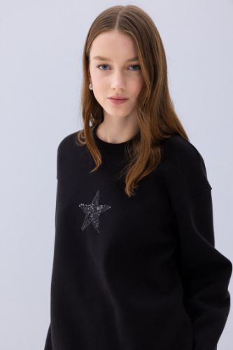 سويت تونيك قماش رقيق مطبوعة قصة مريحة بياقة مستديرة ببطانة ناعمة