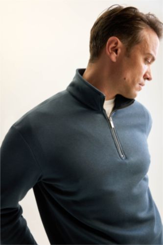 Erkek Petrol Comfort Fıt Kalın Sweatshirt Kumaşı Sweatshirt