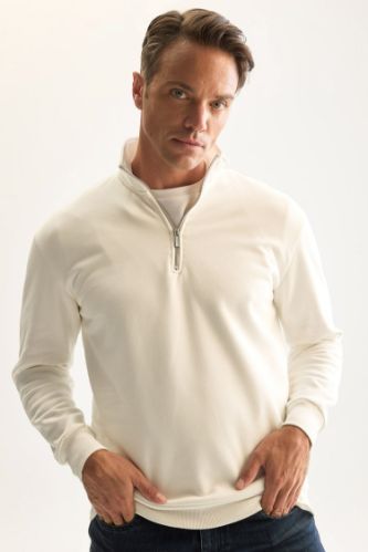 3 İplik Pamuklu Şardonlu İçi Polarlı Comfort Regular Fit Rahat Kalıp Dik Yaka Fermuarlı Kalın Sweatshirt